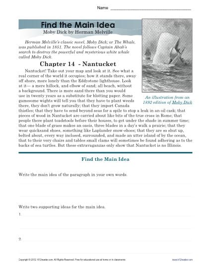 main idea worksheet for high school