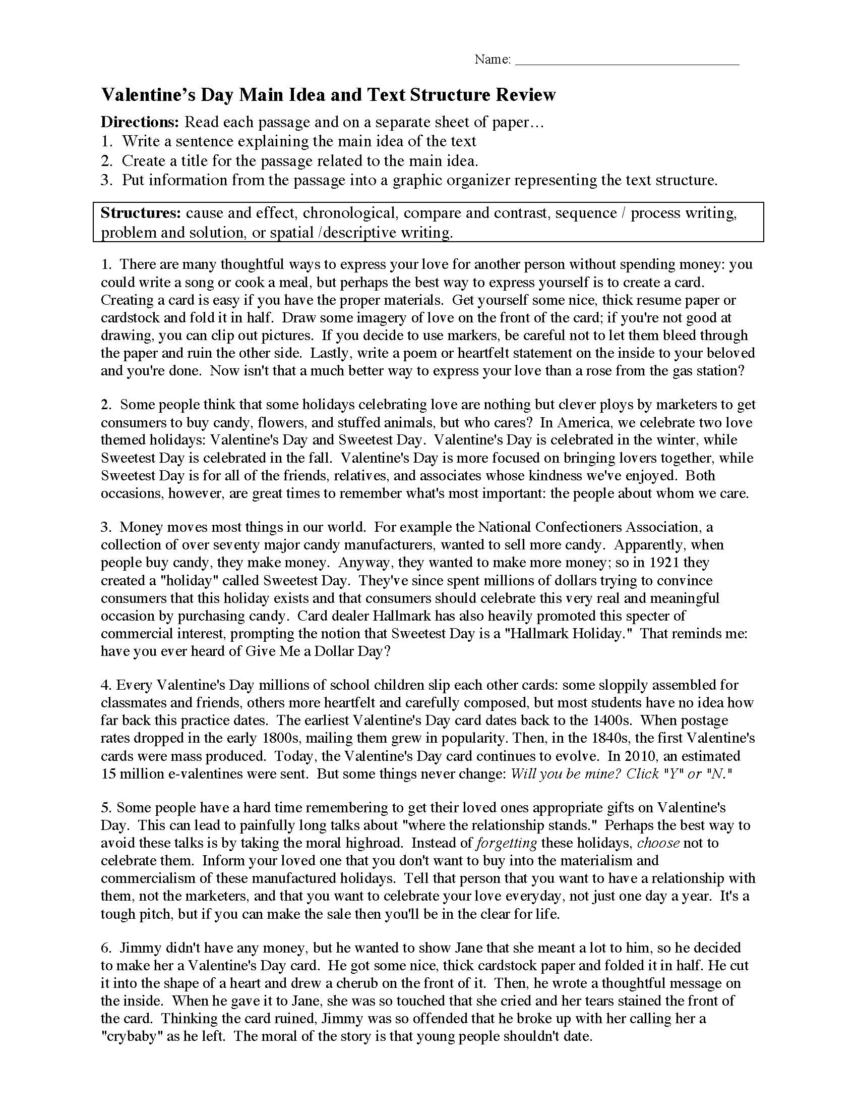 Main Idea Worksheets  