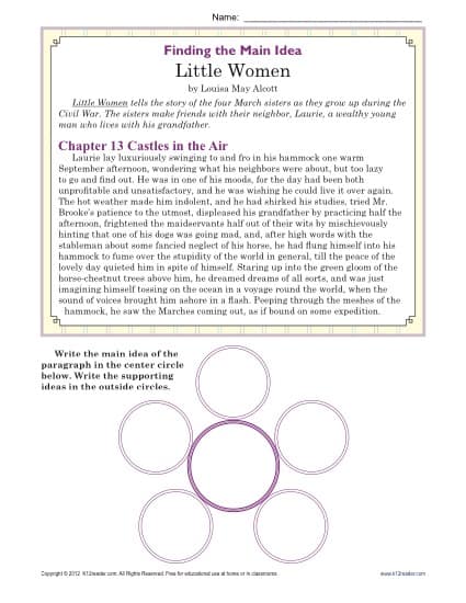 main idea worksheet for middle school
