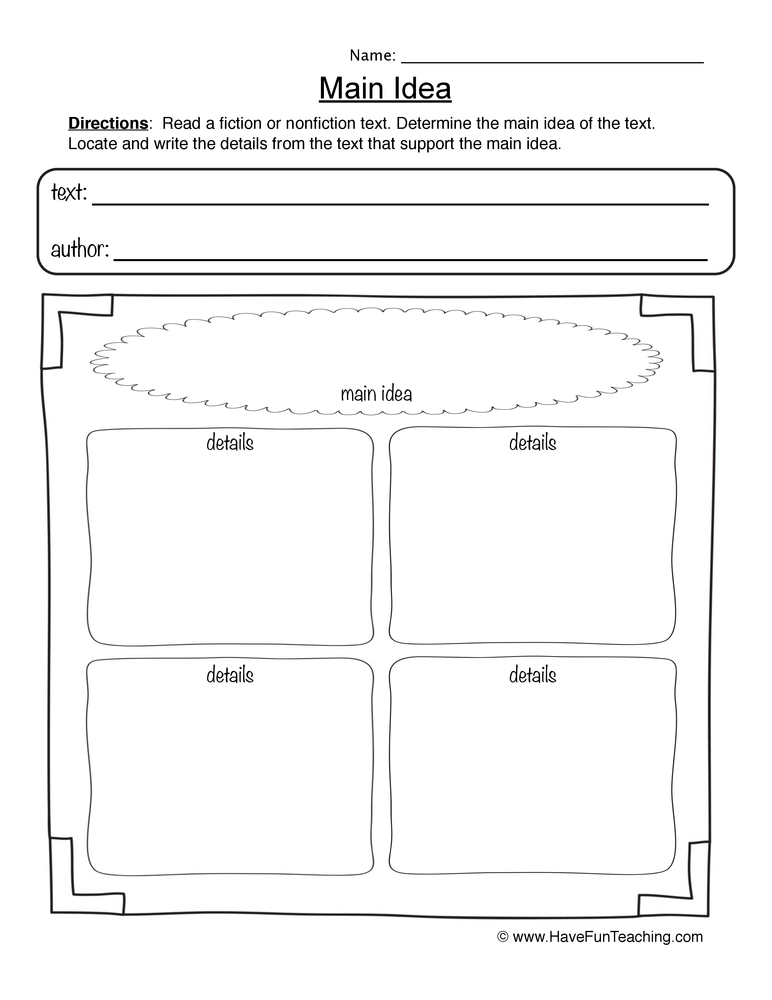 Main Idea Worksheet
