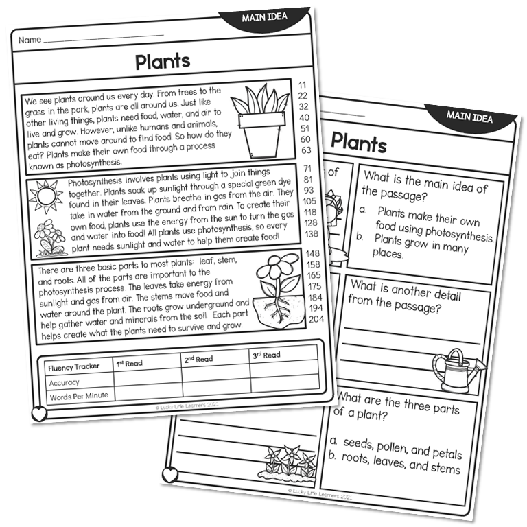 2nd Grade Main Idea Reading Passage - Plants - At - Lucky Little ...