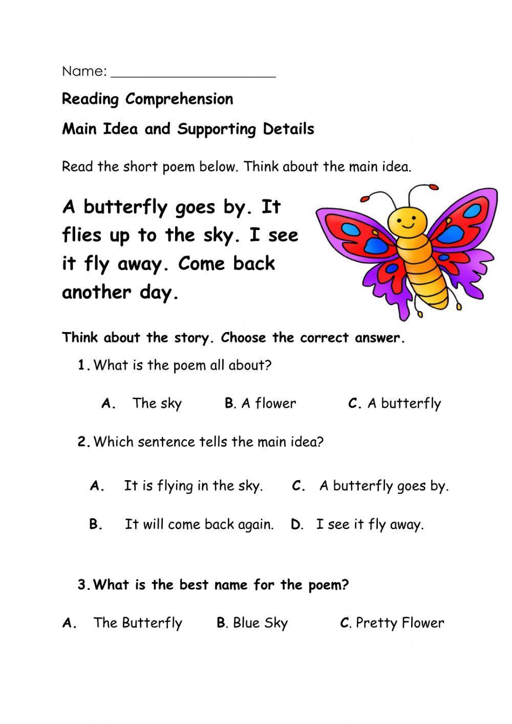 main idea worksheet grade 3