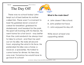 main idea worksheet second grade
