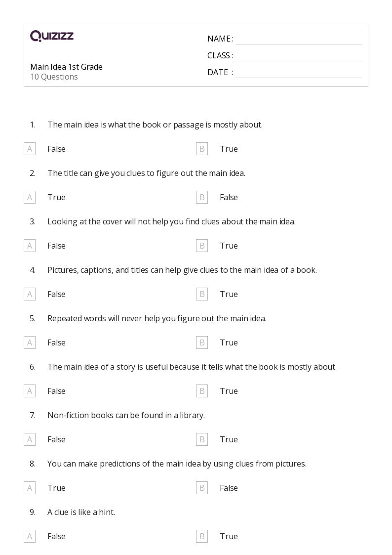 50+ Identifying the Main Idea worksheets for 1st Class on Quizizz ...