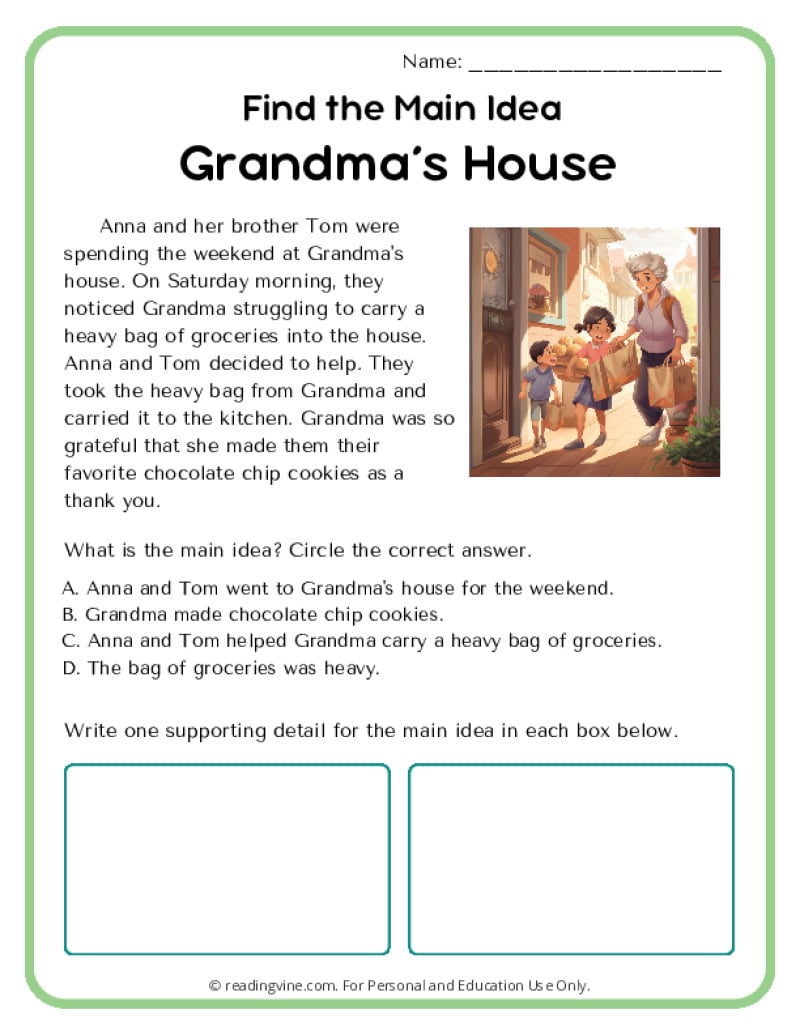 Main Idea Worksheets - ReadingVine