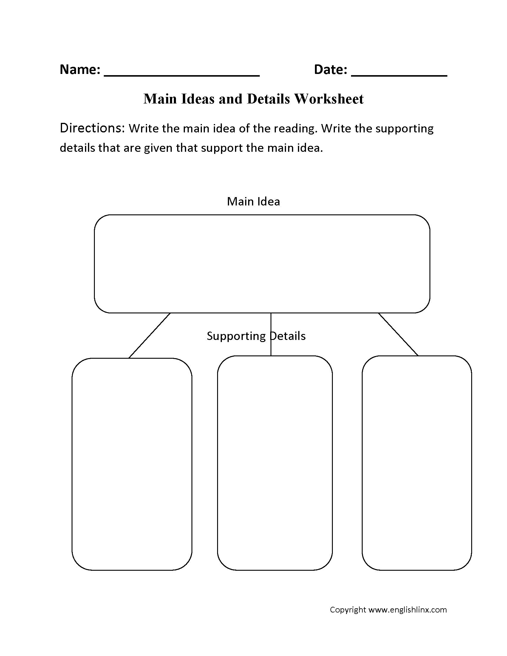 Main Idea Worksheets | Main Idea and Details Worksheet