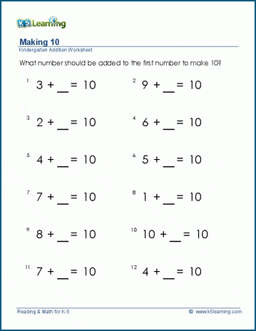 Making 10 worksheets for preschool and kindergarten | Worsheets library