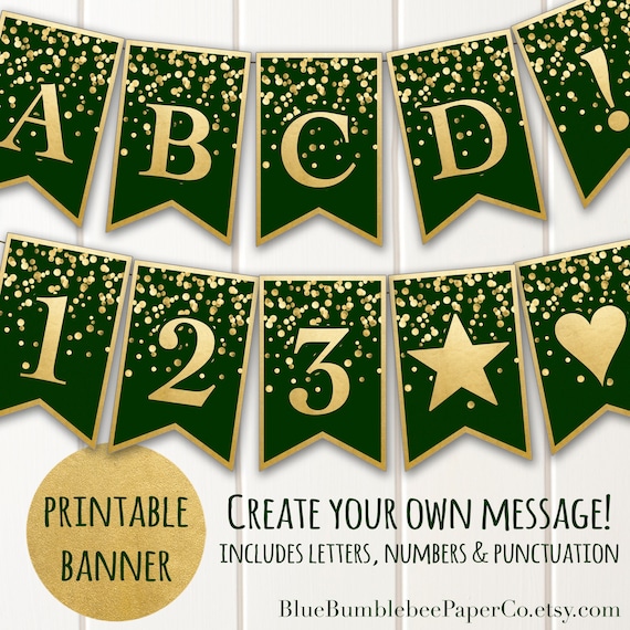 Printable Banner Green Gold Confetti - Make A Printable Banner Online Free 28 