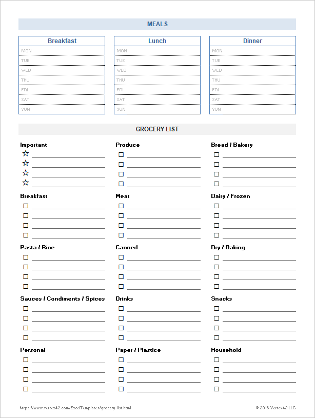 Grocery List and Shopping List Templates