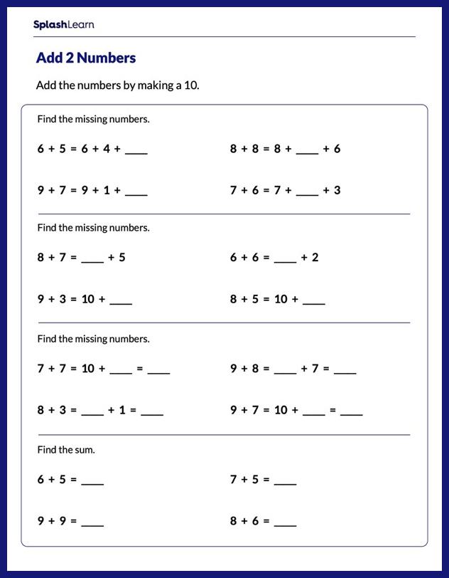 Use Make 10 Strategy to Add - Math Worksheets - SplashLearn