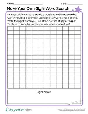 Make Your Own Sight Word Search | Worksheet 