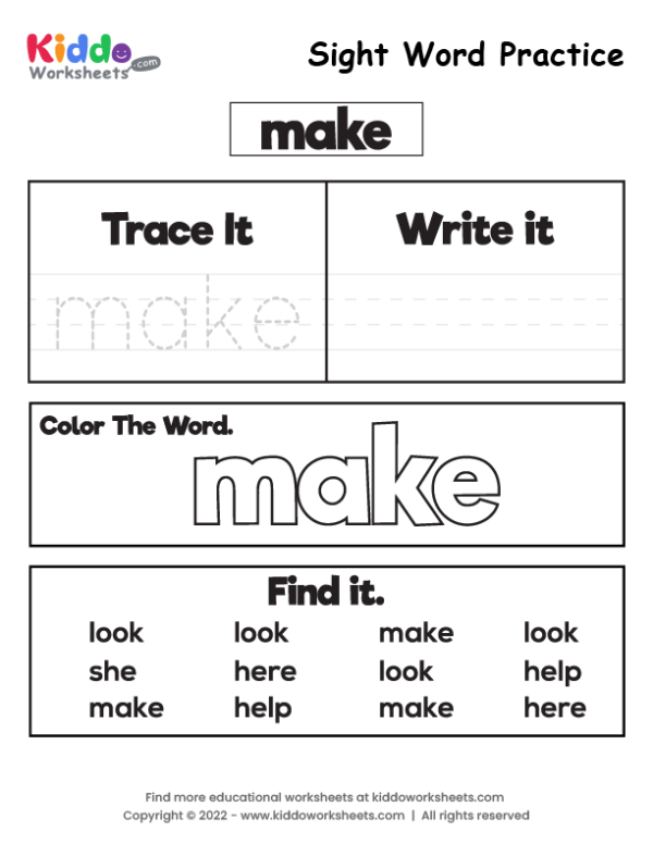 Free Printable Sight Word Practice make Worksheet - kiddoworksheets