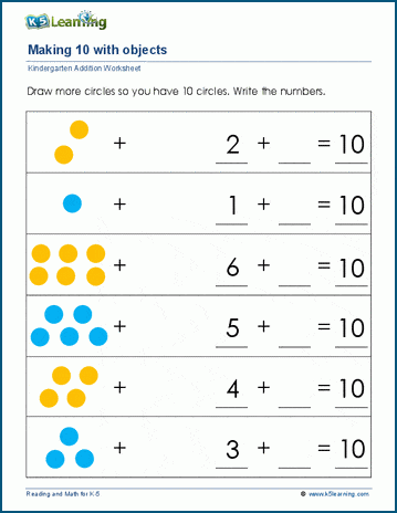 Making ten with objects worksheets for preschool and kindergarten ...