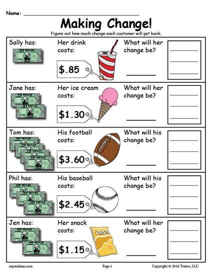 make change worksheet