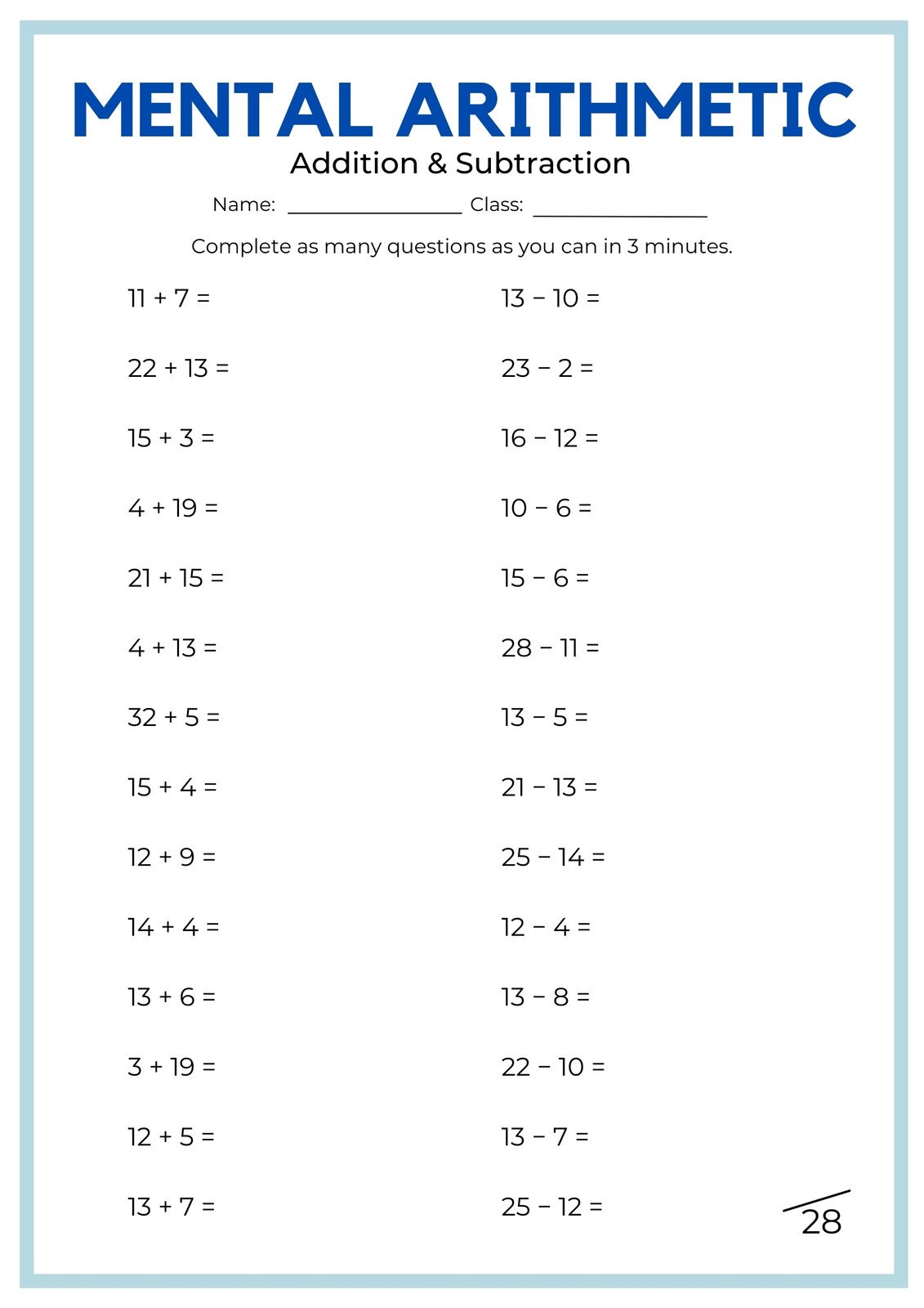 Free, printable, customizable math worksheet templates 