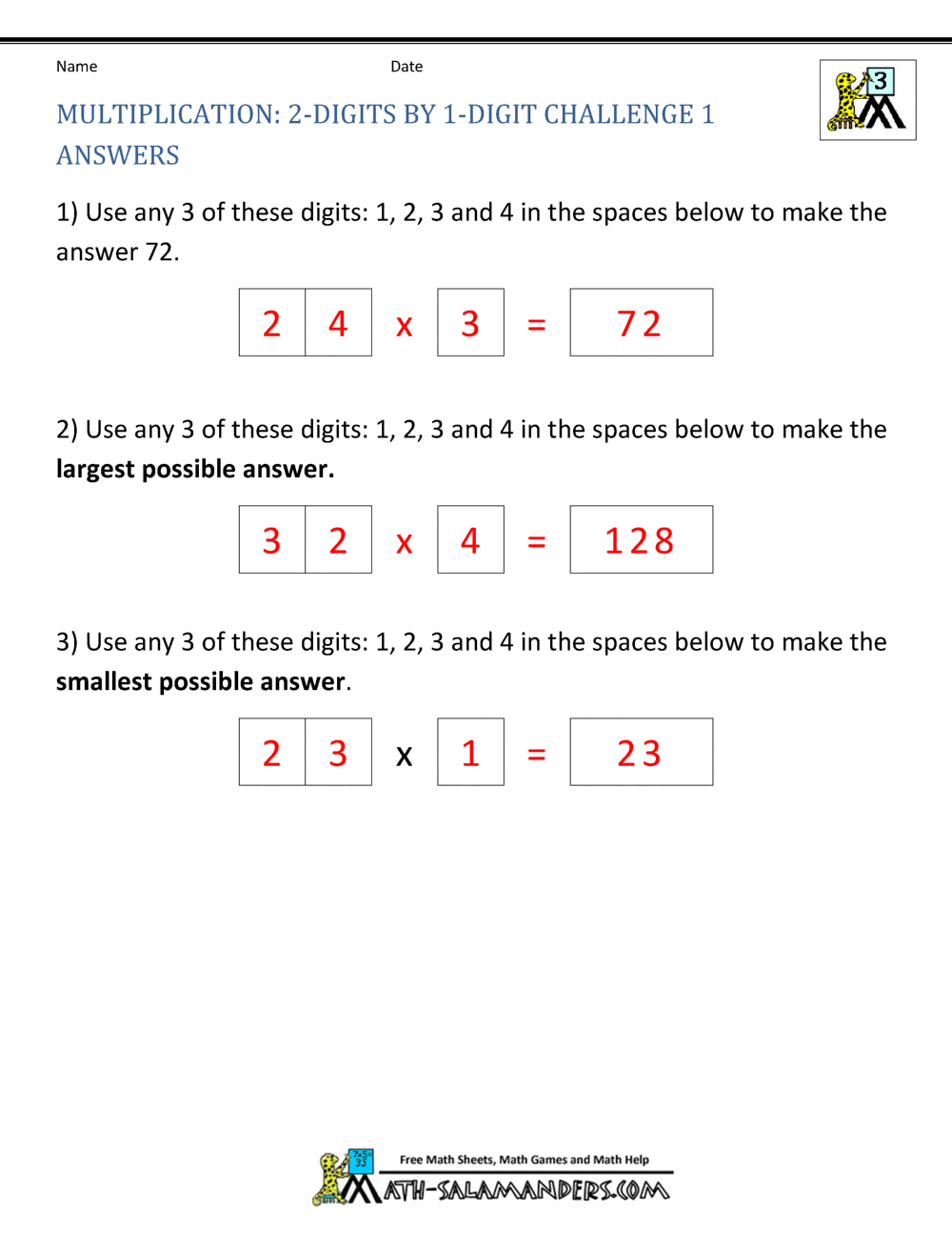 Multiplication Worksheets For 3rd Grade
