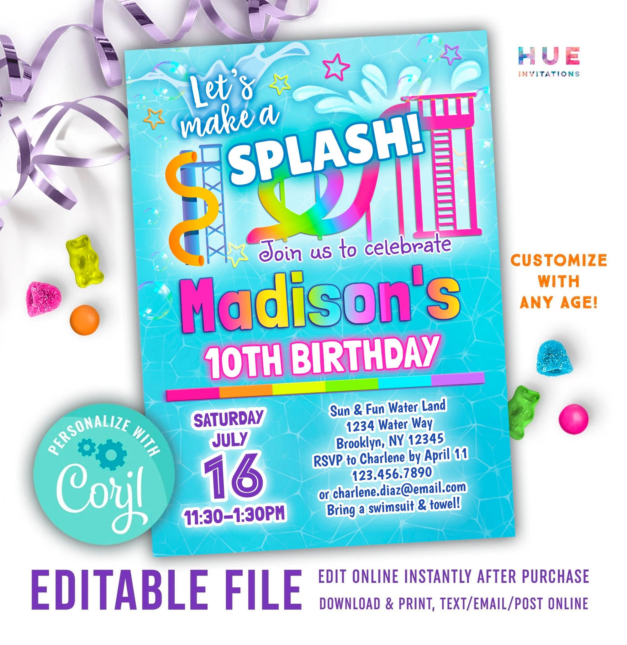 Editable Water Park Birthday Invitation Template Lets Make a ...