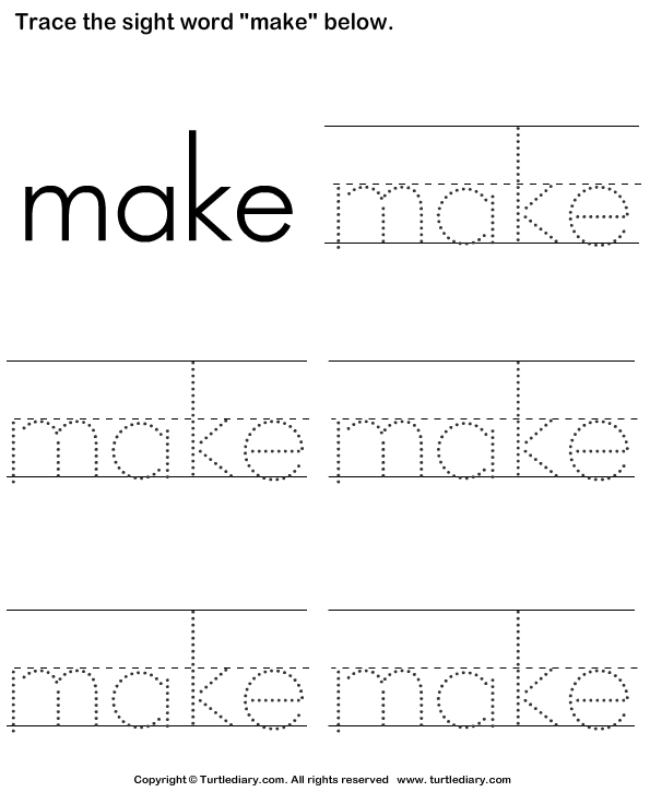 Sight Word Make Tracing Sheet | Turtle Diary Worksheet