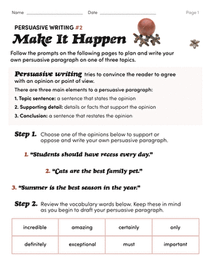 Persuasive Writing #2: Make It Happen | Worksheet 