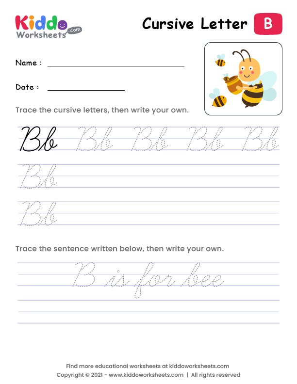 Free Printable Cursive Writing Letter B Worksheet - kiddoworksheets