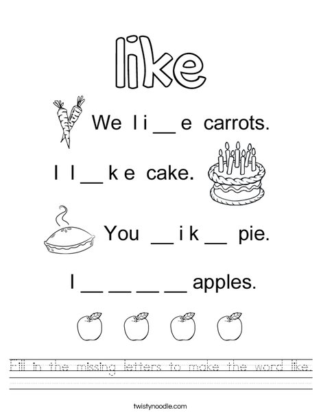 Fill in the missing letters to make the word like Worksheet ...