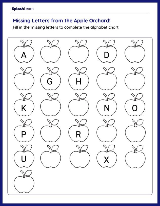 Missing Letters From the Apple Orchard - ELA Worksheets - SplashLearn