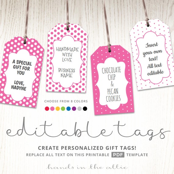 Editable Gift Tags, Gift Tag Template, Text Editable, Polka Dots ...