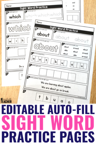 Editable Sight Word Worksheets are Editable &  It Auto-fill