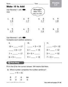 Make 10 to Add: Practice Worksheet for 2nd - 3rd Grade | Lesson Planet