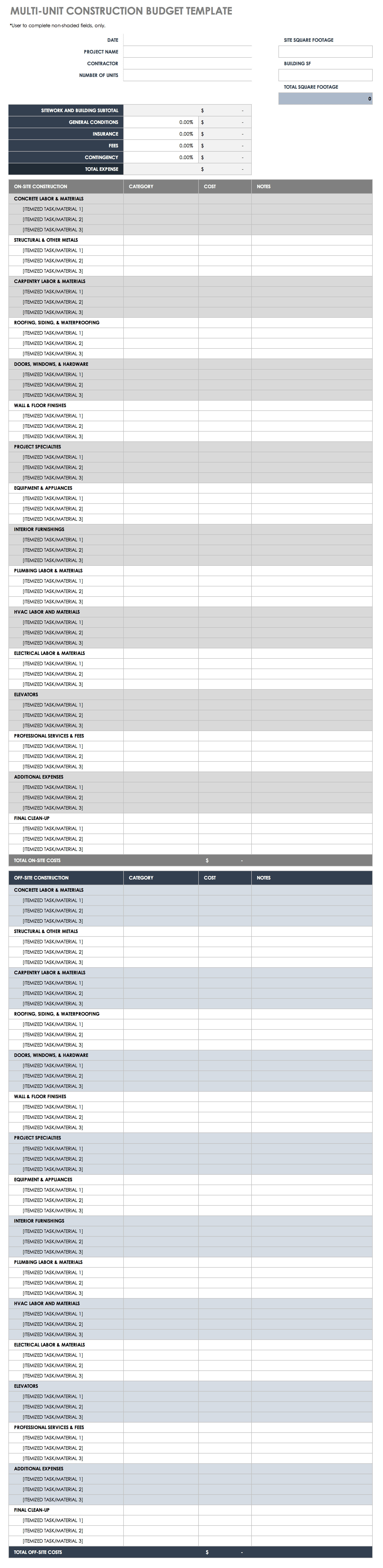 Free Construction Budget Templates | Smartsheet