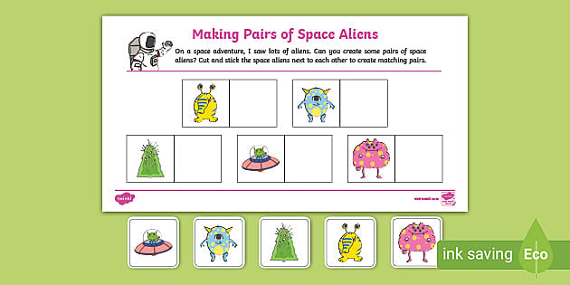 ? Making Pairs of Space Aliens Worksheet (teacher made)