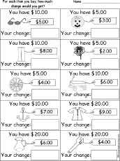 Making Change with Dollars - Worksheets: EnchantedLearning.com