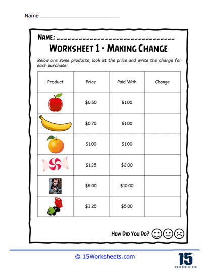 making change worksheet 3rd grade