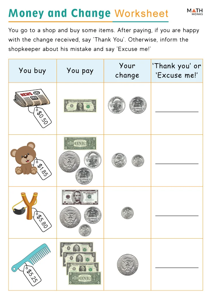Making Change Worksheets - Math Monks