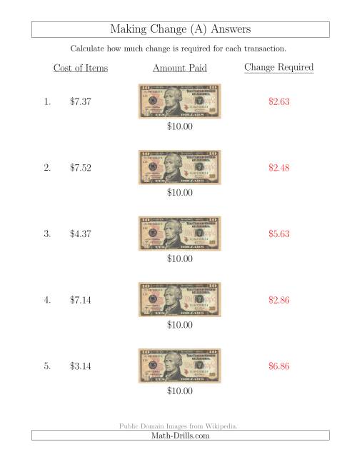 Making Change from U.S. $10 Bills (A)