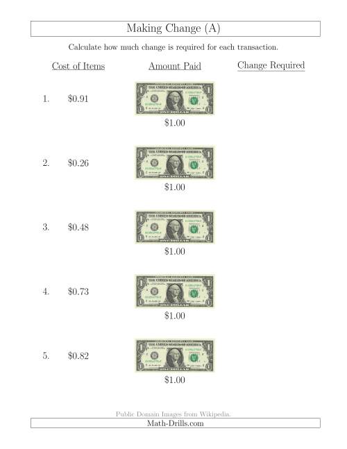 Making Change from U.S. $1 Bills (A)