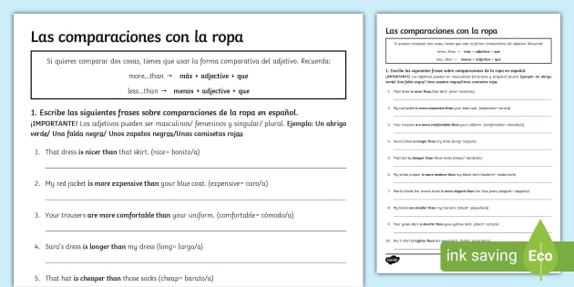 making comparisons in spanish worksheet