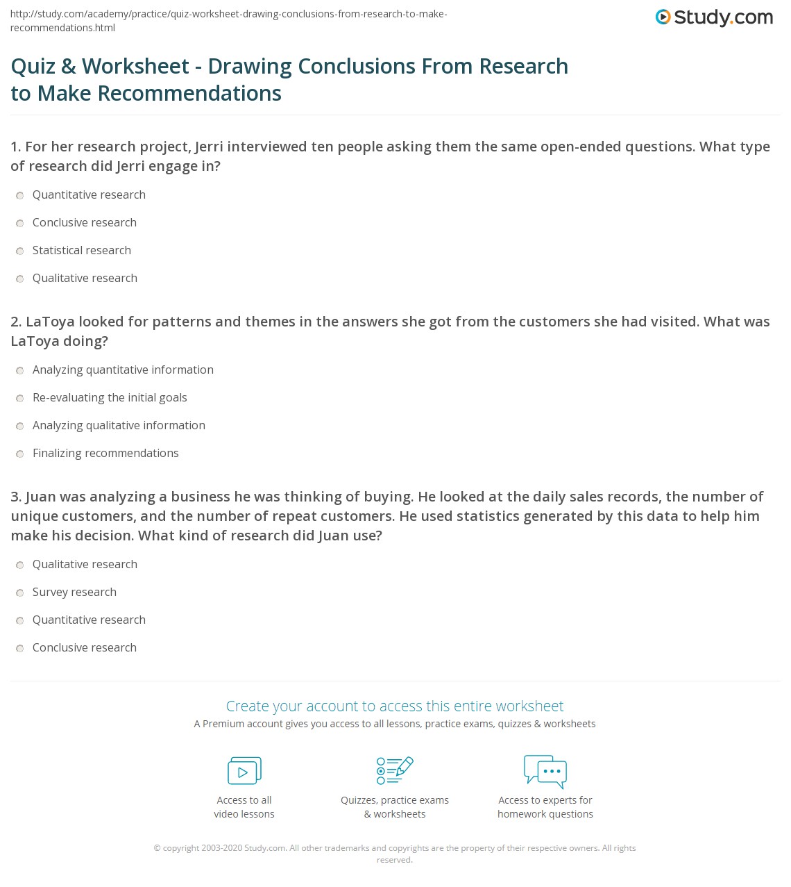 Quiz &  Worksheet - Drawing Conclusions From Research to Make ...