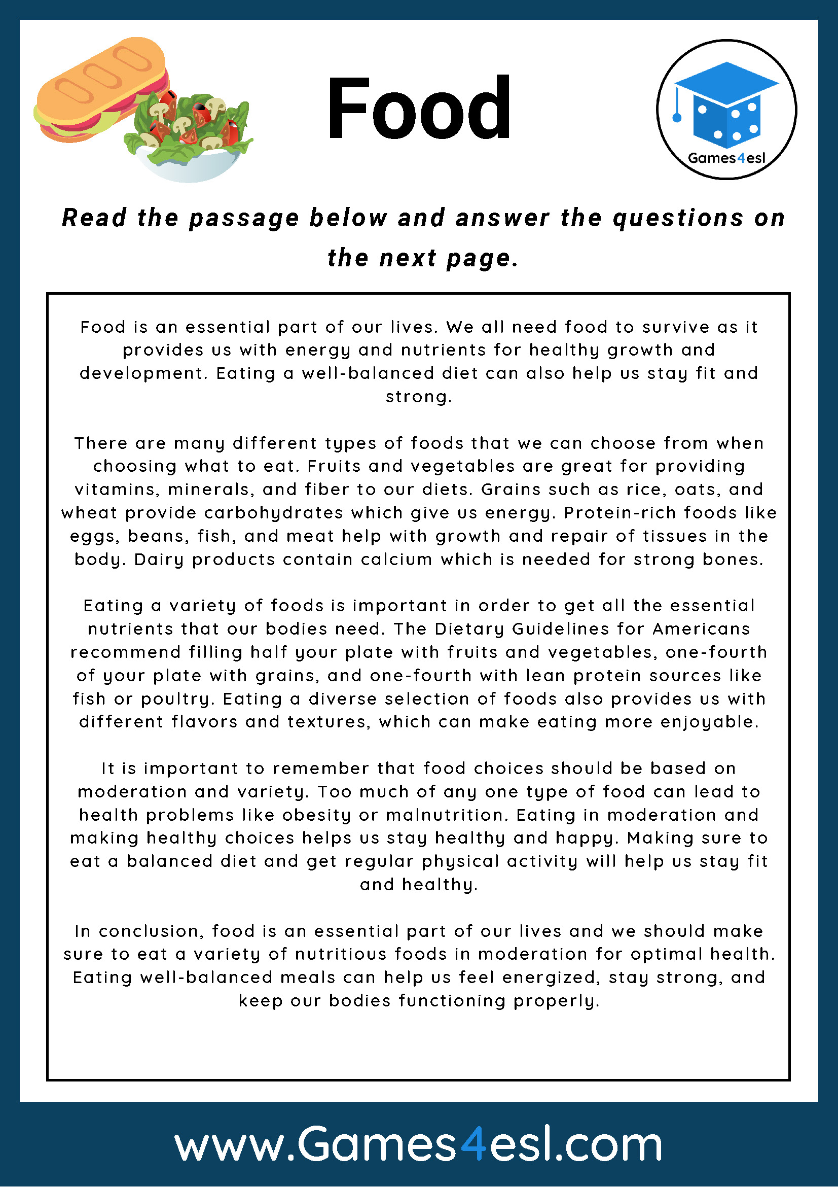 making healthy food choices worksheet