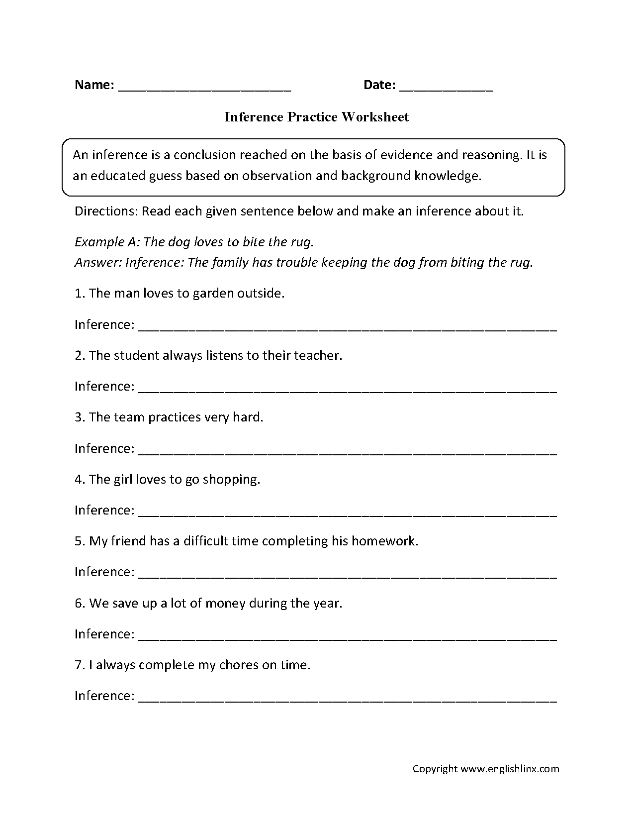 Inference Worksheets | Inference Practice Worksheet