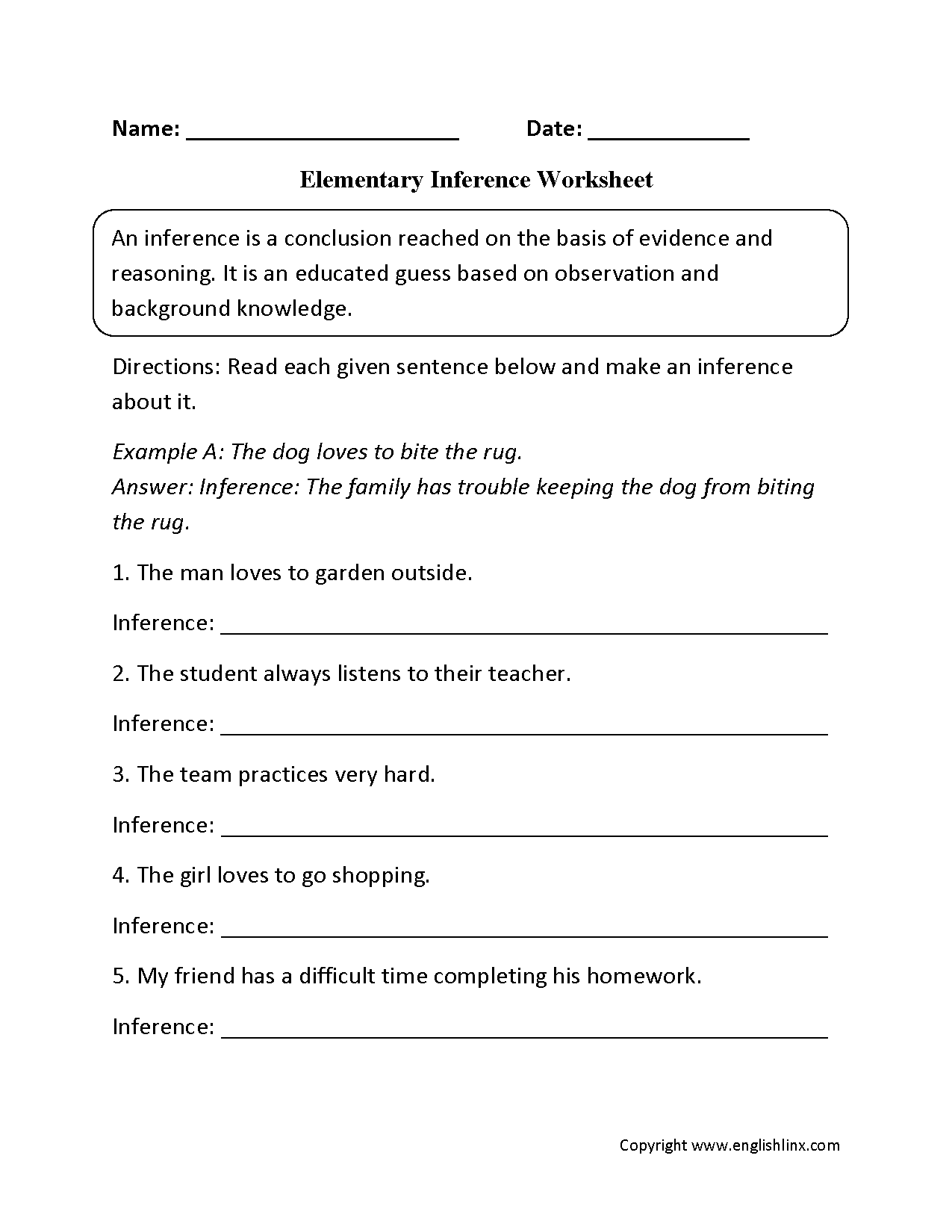 Reading Worksheets | Inference Worksheets
