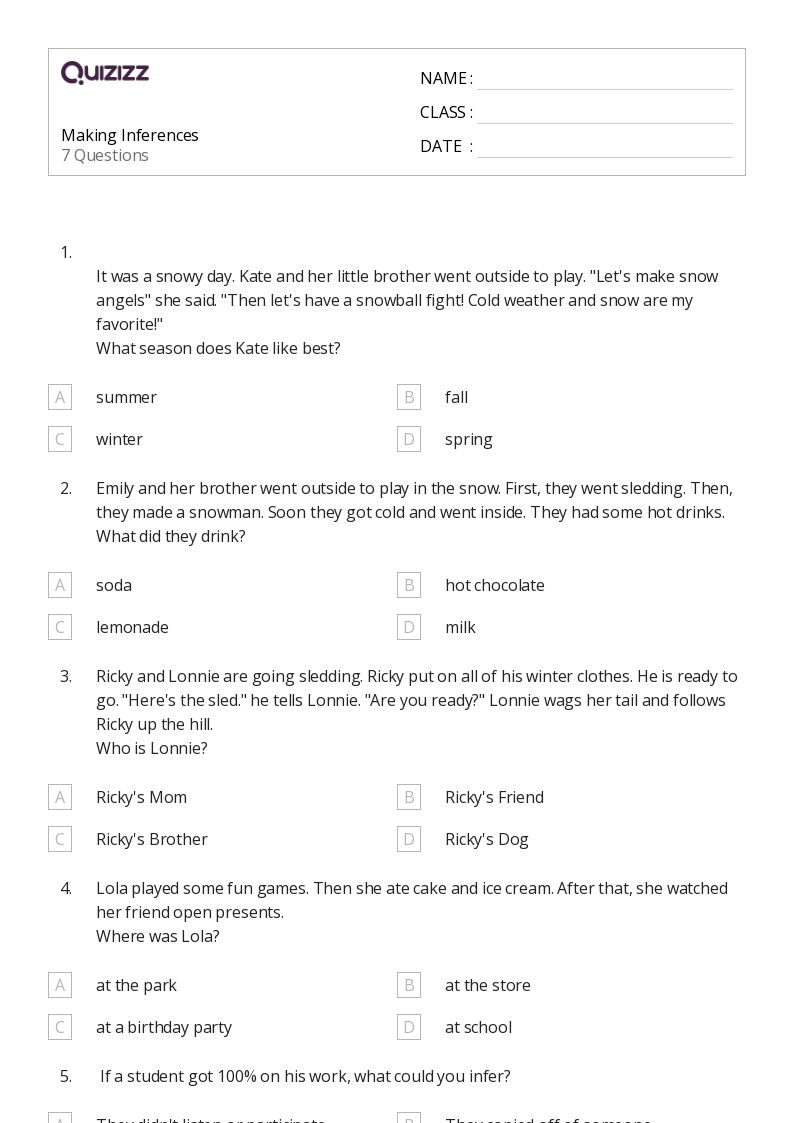 50+ Making Inferences worksheets for 4th Class on Quizizz | Free ...