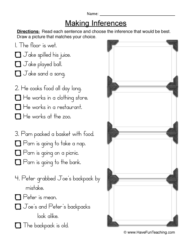 Making Inferences Story Worksheet  