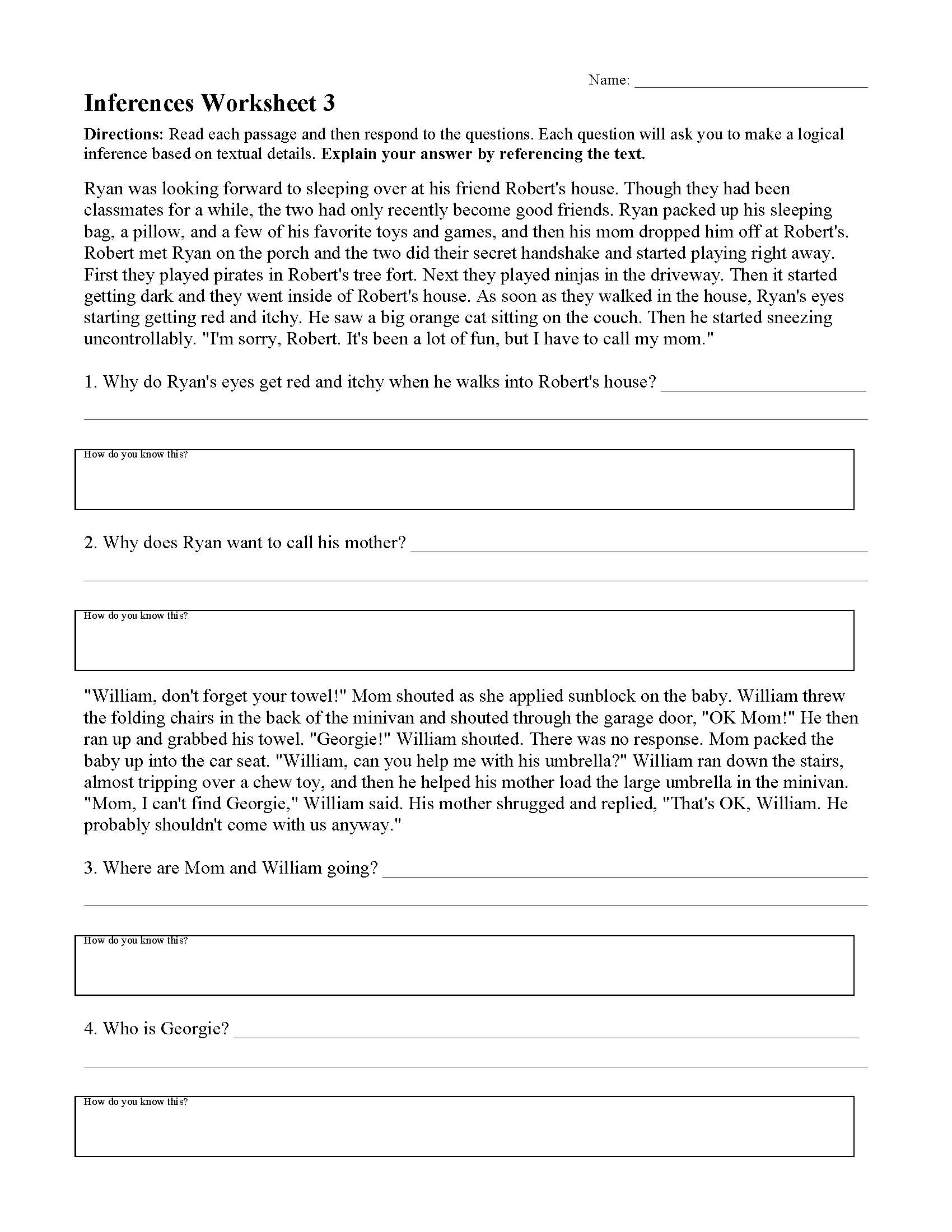 Inferences Worksheet 3 | Reading Activity
