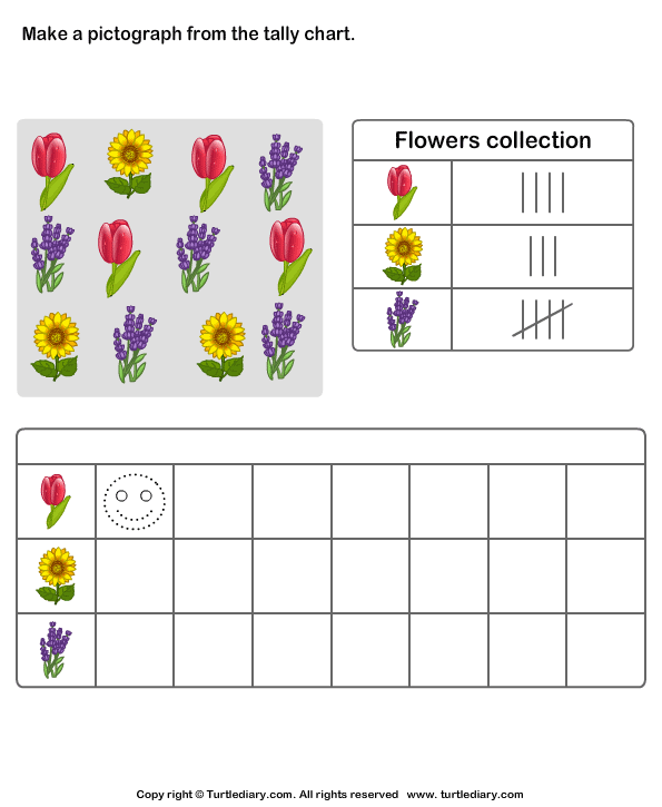 Make Pictograph of Flowers Collection | Turtle Diary Worksheet