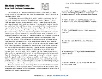 making predictions in reading worksheet