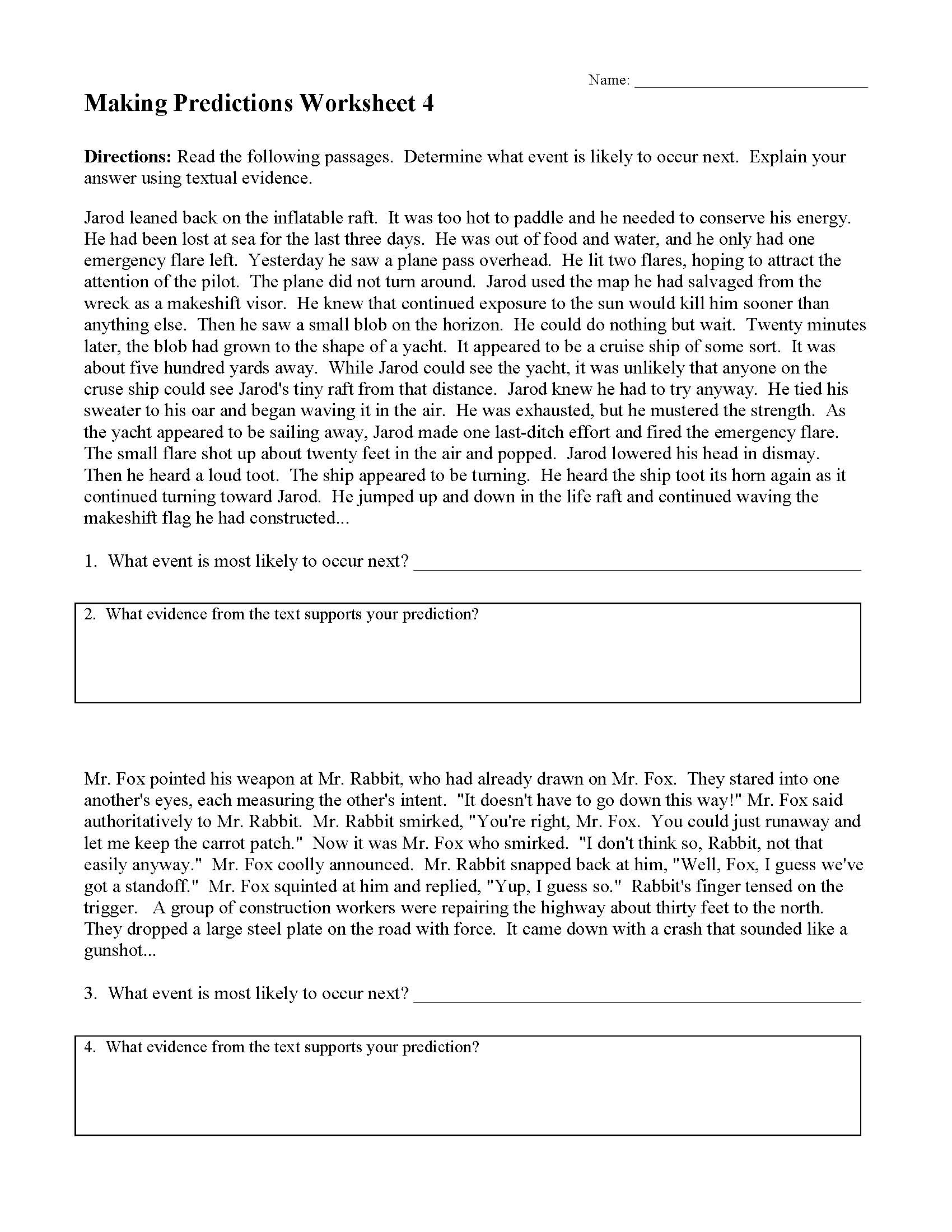 Making Predictions Worksheet 4 | Reading Activity