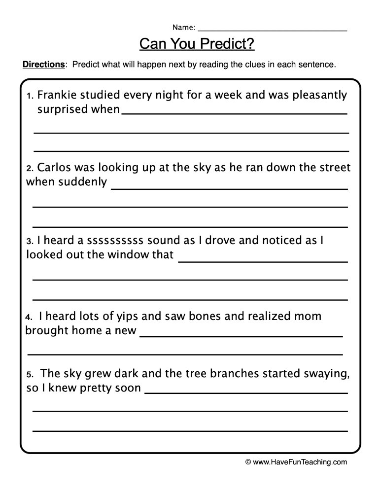 Making Predictions Worksheet  