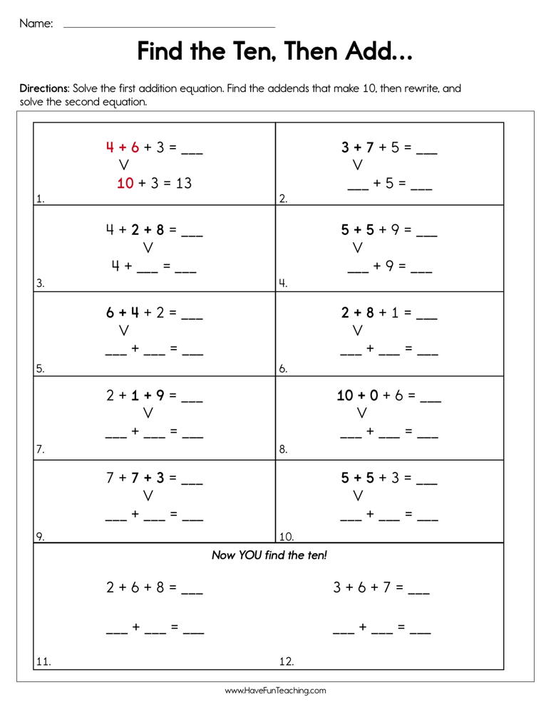 Find the Ten then Add Worksheet  