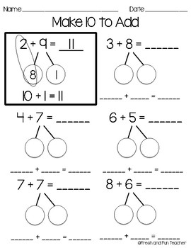 Make 10 to Add Worksheets within 20 by Fresh and Fun Teacher | TPT